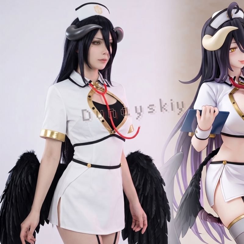 Anime Cosplay Albedo - OVERLORD Albedo Gothic Angel Nurse Cosplay