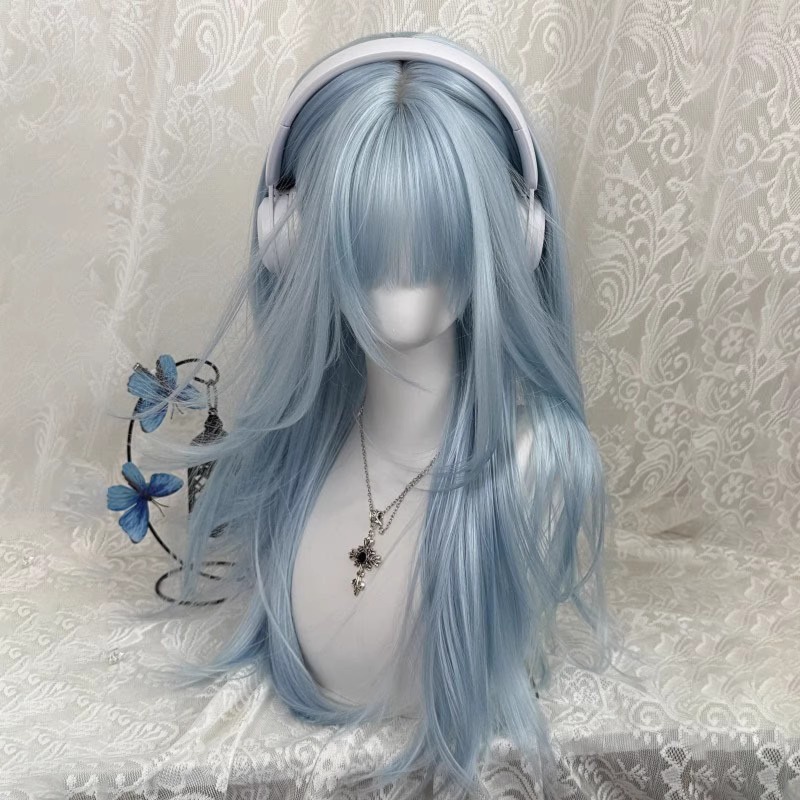 Anime Cosplay Thick - Pastel Light Blue Long Straight Wig