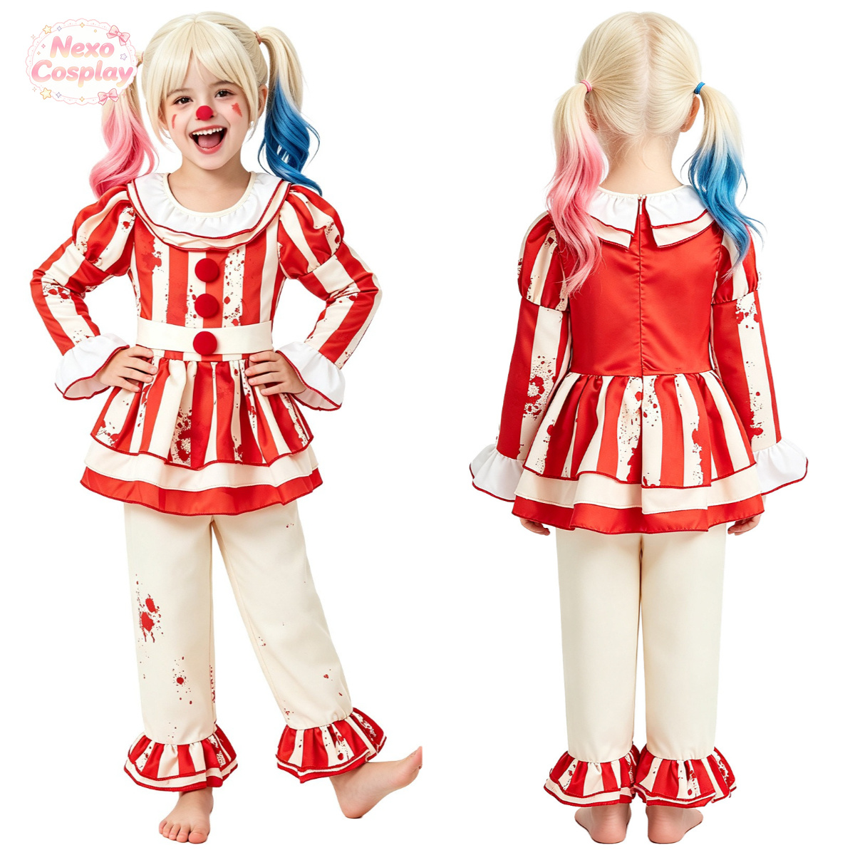 Kids Red White Striped Horror  - Anime Cosplay Kid recension och pris
