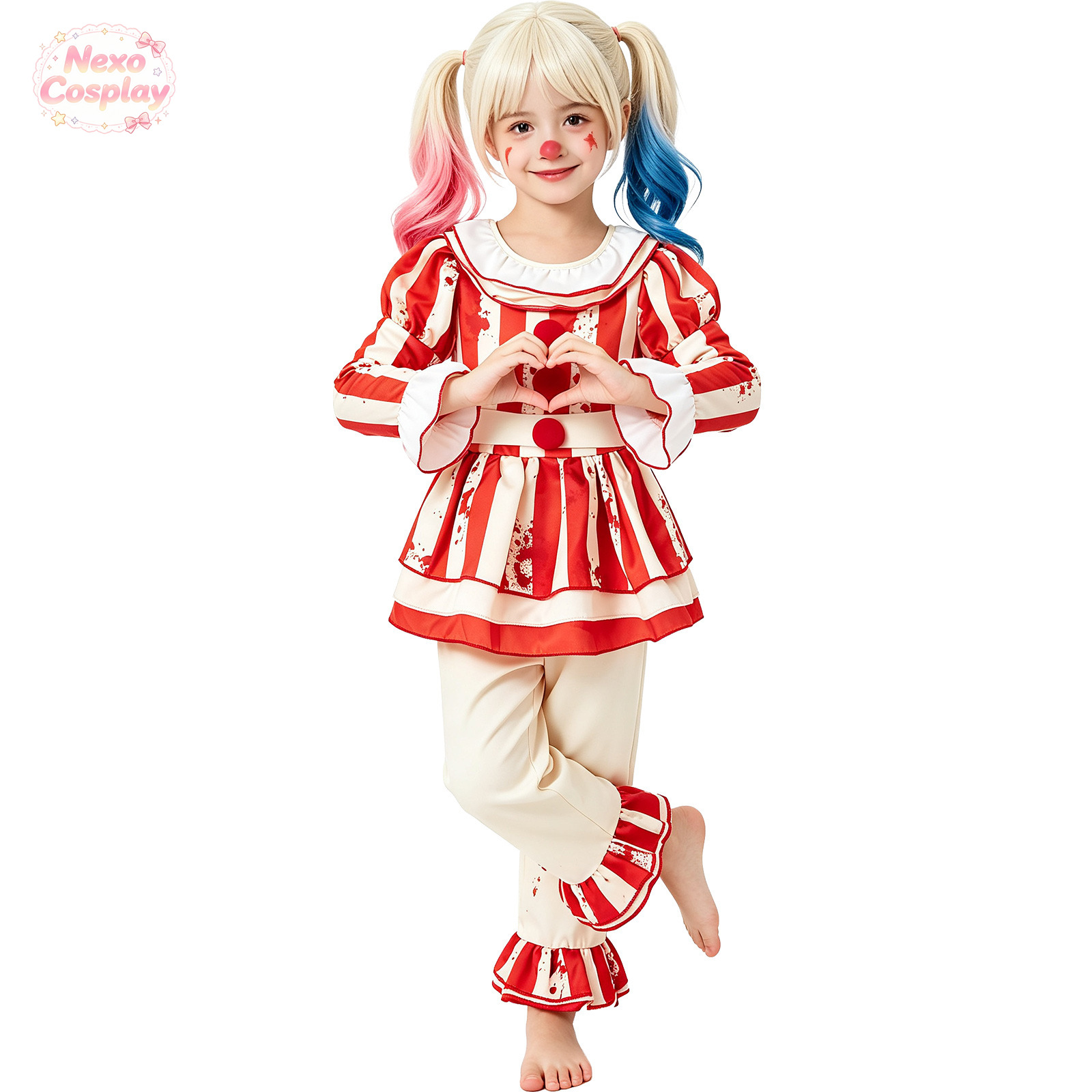 Kids Red White Striped Horror  - Anime Cosplay Kid recension och pris