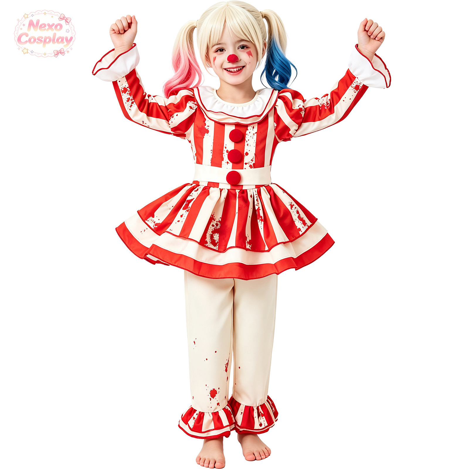 Kids Red White Striped Horror  - Anime Cosplay Kid recension och pris
